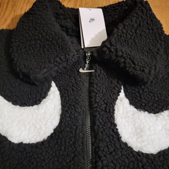 Nike Sportswear Swoosh Teddy Sherpa Jacket Black White Dunk Low Quilt Size M New - Picture 7 of 17